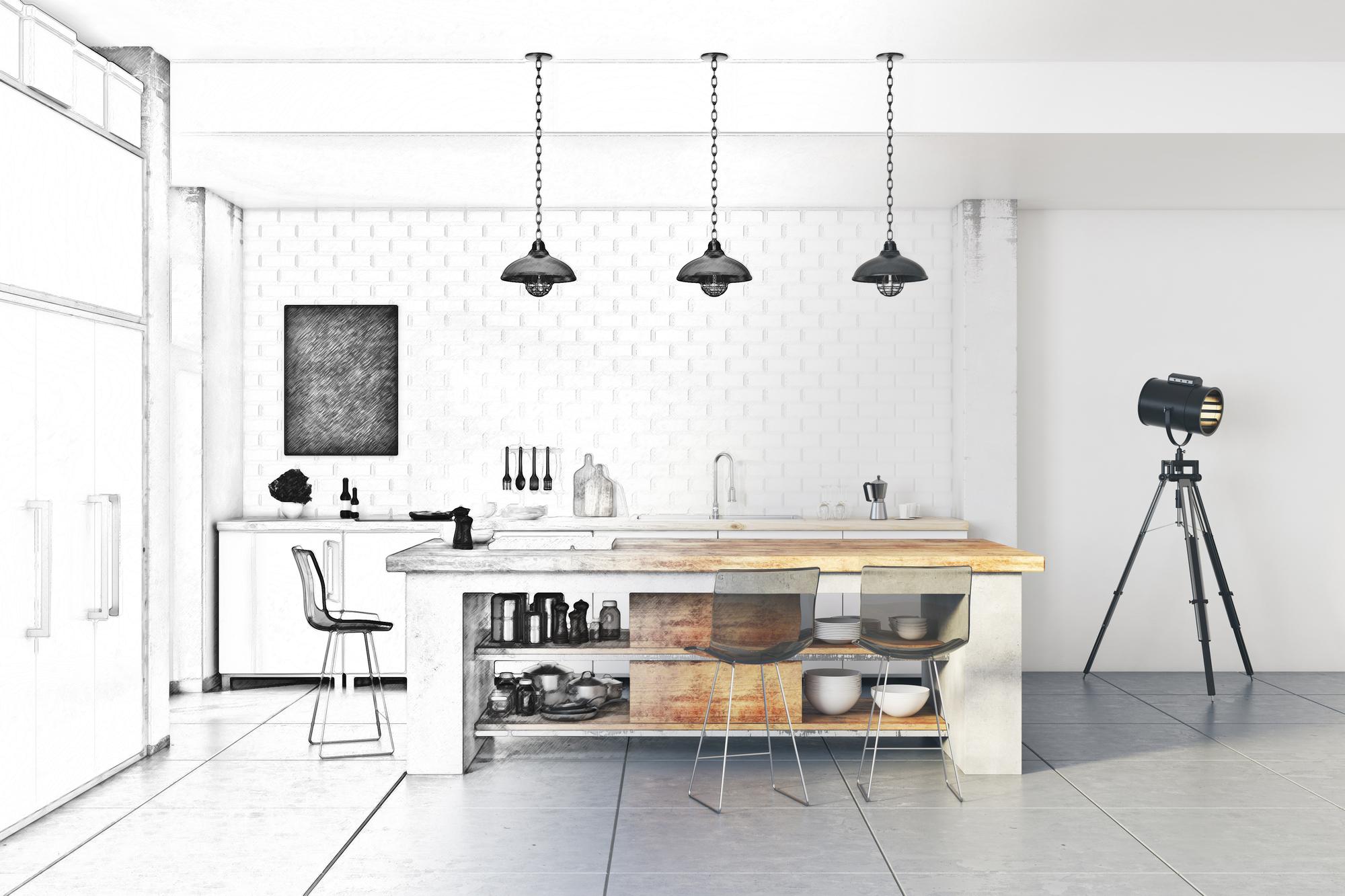Interno della cucina didattica con banco e utensili